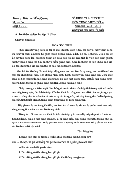 Đề thi học kì 2 môn Tiếng Việt lớp 4 trường tiểu học Hồng Quang, Hải Dương năm 2016 - 2017