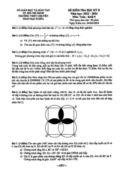Đề thi học kỳ 2 Toán 9 năm 2023 – 2024 trường chuyên Trần Đại Nghĩa – TP HCM