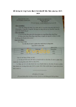 Đề thi học kì 1 lớp 9 môn Địa lý Sở GD&ĐT Bắc Ninh năm học 2019 - 2020