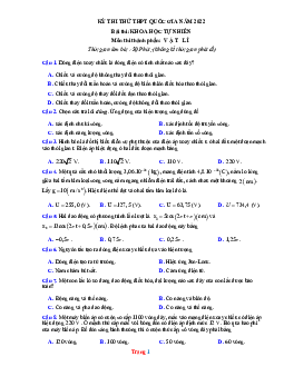 Đề thi thử tốt nghiệp THPT môn Vật Lí 2022 (có đáp án)