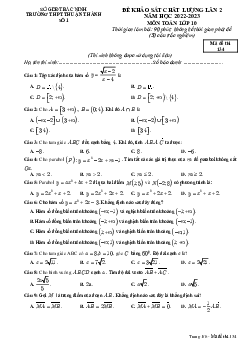 Đề khảo sát lần 2 Toán 10 năm 2022 – 2023 trường THPT Thuận Thành 1 – Bắc Ninh