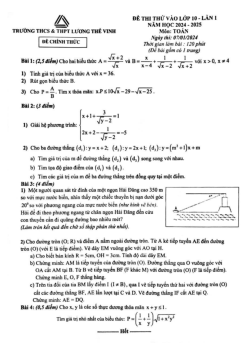 Đề thi thử Toán vào 10 lần 1 năm 2024 – 2025 trường Lương Thế Vinh – Hà Nội