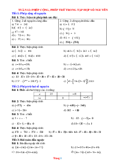 Bài tập toán 6 bộ kết nối tuần 12 phép cộng phép trừ trong tập hợp số nguyên