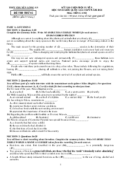 Đề thi chọn đội tuyển học sinh giỏi quốc gia THPT năm 2021 môn Tiếng Anh THPT chuyên Long An đề thi thử 02