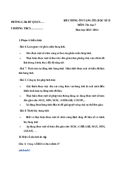 Đề cương ôn tập giữa học kì 2 môn Tin học 7 sách Kết nối tri thức với cuộc sống