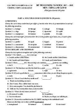 Đề OLYMPIC năm học 2017-2018 môn thi Tiếng Anh lớp 10 cụm THPT Long Biên-Gia Lâm trường THPT Cao Bá Quát (có đáp án)