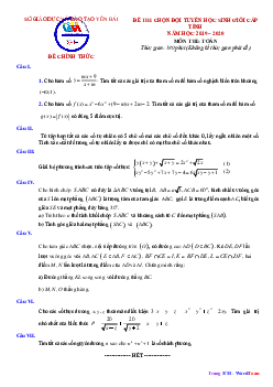 Đề thi học sinh giỏi Toán 12 cấp tỉnh năm 2019 – 2020 sở GD&ĐT Yên Bái
