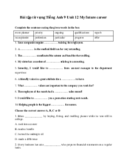 Bài tập từ vựng Tiếng Anh 9 Unit 12 My future career