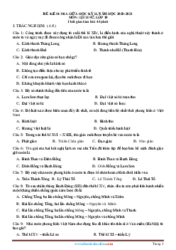 Đề kiểm tra GHK 2 Lịch Sử 10 năm học 2020-2021 - đề 1 (có đáp án)