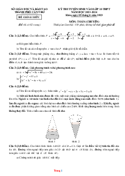 Đề thi tuyển sinh vào lớp 10 THPT năm 2023-2024 môn toán Sở GD TP. Cần Thơ (có đáp án và lời giải chi tiết)