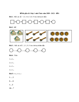 Đề thi giữa kì 1 lớp 1 môn Toán năm 2020 - 2021 - Đề 6
