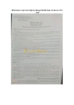 Đề thi học kì 1 lớp 9 môn Ngữ văn Phòng GD&ĐT Quận 10 năm học 2019 - 2020