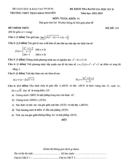 Đề học kỳ 2 Toán 11 năm 2022 – 2023 trường THPT Trần Khai Nguyên – TP HCM