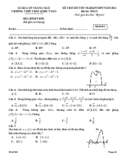 Đề thi thử Toán TN THPT 2022 lần 3 trường THPT Trần Quốc Tuấn – Quảng Ngãi