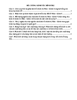 Đề cương tổng hợp môn Kinh tế chính trị Mác-Lênin | Đại học Kinh tế Quốc dân