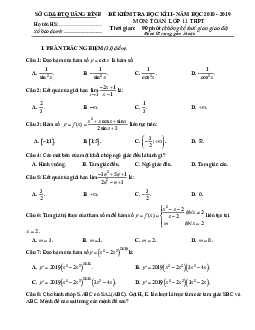 Đề thi học kì 2 Toán 11 năm học 2018 – 2019 sở GD&ĐT Quảng Bình