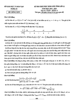 Đề học sinh giỏi tỉnh Toán 12 năm 2023 – 2024 sở GD&ĐT Nghệ An