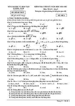 Đề kiểm tra cuối kỳ 1 Toán 9 năm 2021 – 2022 sở GD&ĐT Quảng Nam