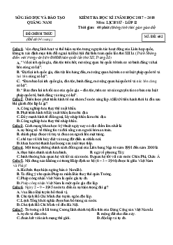 Đề thi học kỳ 1 môn Lịch sử 12 Quảng Nam 2017-2018 (có đáp án)