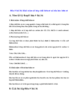 Hóa 9 bài 34: Khái niệm về hợp chất hữu cơ và hóa học hữu cơ