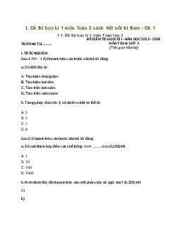 Bộ đề thi học kì 1 môn Toán 3 năm 2023 - 2024 | Kết nối tri thức