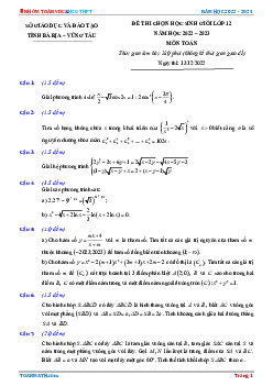 Đề học sinh giỏi tỉnh Toán 12 năm 2022 – 2023 sở GD&ĐT Bà Rịa – Vũng Tàu