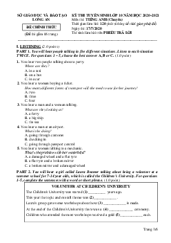 Đề Thi Tuyển Sinh Lớp 10 Thpt Chuyên Long An Năm Học 2020–2021 Môn Thi Tiếng Anh (chuyên)