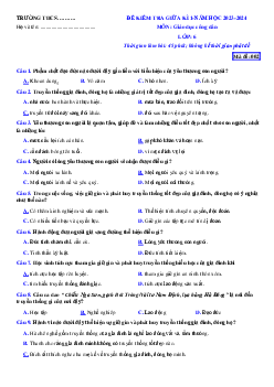 Đề thi giữa học kì 1 môn Giáo dục công dân 6 năm 2023 - 2024 sách Cánh diều | Đề 4