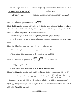 Đề thi chọn HSG Toán năm 2019 – 2020 trường THPT Ngô Gia Tự – Phú Yên Toán 12