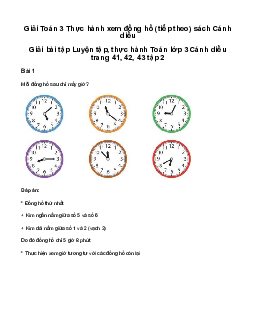 Thực hành xem đồng hồ (tiếp theo): Giải bài tập Luyện tập, thực hành Toán lớp 3 Cánh diều trang 41, 42, 43 tập 2