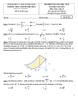Đề giữa học kỳ 2 Toán 12 năm 2023 – 2024 trường chuyên Biên Hòa – Hà Nam