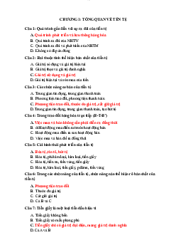 Bộ câu hỏi trắc nghiệm có đáp án học phần Tiền tệ, ngân hàng và thị trường tài chính