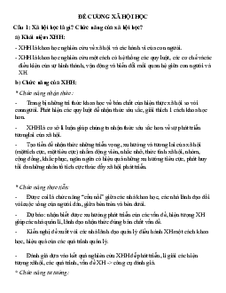 Đề cương ôn thi kết thúc học phần Xã hội học /Đại học nội vụ Hà Nội