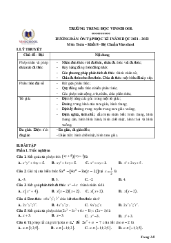 Hướng dẫn ôn tập học kì 1 Toán 8 năm 2021 – 2022 trường Vinschool – Hà Nội