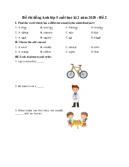 Đề thi tiếng Anh lớp 5 cuối học kì 2 năm 2020 - Đề 2