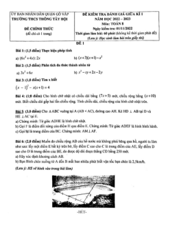 Đề giữa kì 1 Toán 8 năm 2022 – 2023 trường THCS Thông Tây Hội – TP HCM