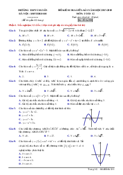 Đề kiểm tra giữa học kỳ I năm học 2017 – 2018 môn Toán 12 trường THPT chuyên Hà Nội – Amsterdam