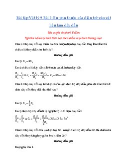 Bài tập Vật lý 9 Bài 9: Sự phụ thuộc của điện trở vào vật liệu làm dây dẫn