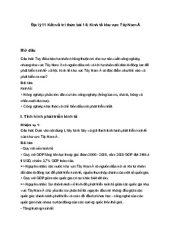 Địa lý 11 Kết nối tri thức bài 16: Kinh tế khu vực Tây Nam Á