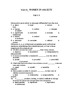 Unit 15: Women in Society - Test 3 | Tiếng anh 12