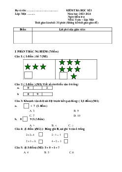 ĐỀ KIỂM TRA CUỐI HỌC KÌ 1 lớp 1 môn Toán - NĂM HỌC 2023-2024 | Đề 5 | Cánh diều