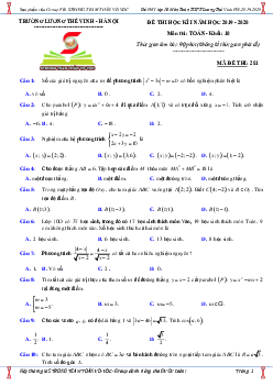 Đề thi HK1 Toán 10 năm 2019 – 2020 trường Lương Thế Vinh – Hà Nội