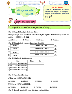 Giải Bài tập cuối tuần lớp 4 môn Toán Chân trời sáng tạo - Tuần 31