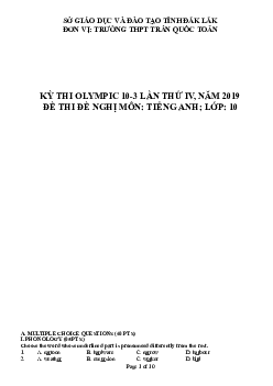 Đề thi Olympic 10 tháng 3 lần thứ 3 môn Tiếng Anh năm 2019 môn Tiếng Anh 10 THPT Trần Quốc Toản