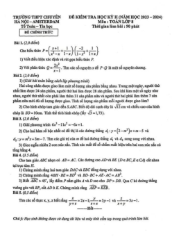 Đề thi học kỳ 2 Toán 8 năm 2023 – 2024 trường THPT chuyên Hà Nội – Amsterdam