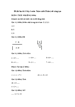 Đề thi học kì 1 lớp 1 môn Toán sách Chân trời sáng tạo năm 2022 - 2023 - Đề 1