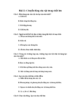 Trắc nghiệm Vật lí 10 Bài 12: Chuyển động của vật trong chất lưu | Chân trời sáng tạo