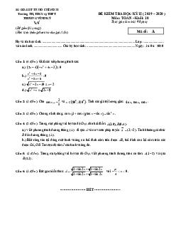 Đề thi học kì 2 Toán 10 năm 2019 – 2020 trường Trương Vĩnh Ký – TP HCM