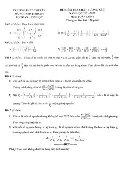 Đề học kì 2 Toán 6 năm 2021 – 2022 trường chuyên Hà Nội – Amsterdam