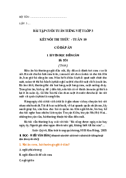 Phiếu bài tập cuối tuần tiếng Việt lớp 3 Tuần 10 (cơ bản) | Kết nối tri thức